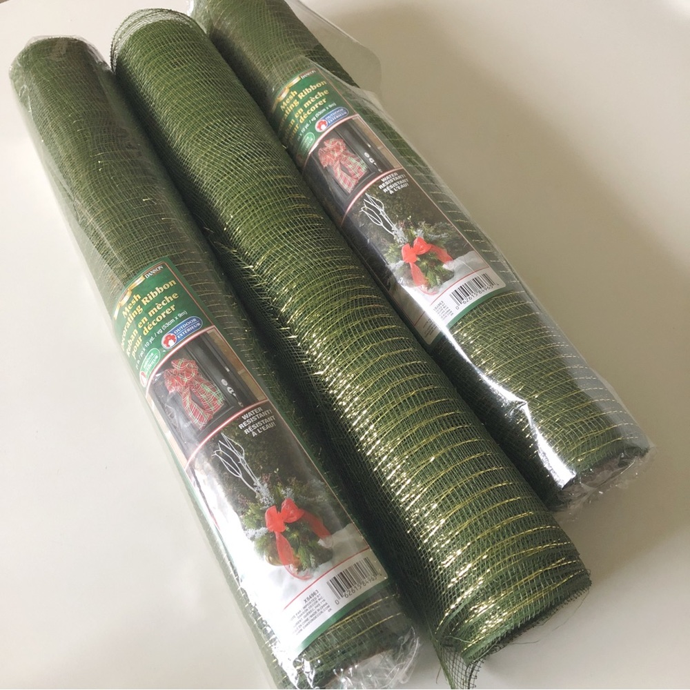 Danson Decor Mesh Decorating Ribbon Indoor/Outdoor Green Gold Christmas Decor x3